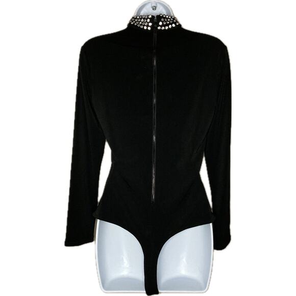 Alice + Olivia Kayson Embellished Cutout Bodysuit In Black Crystal Size Large - Picture 5 of 16